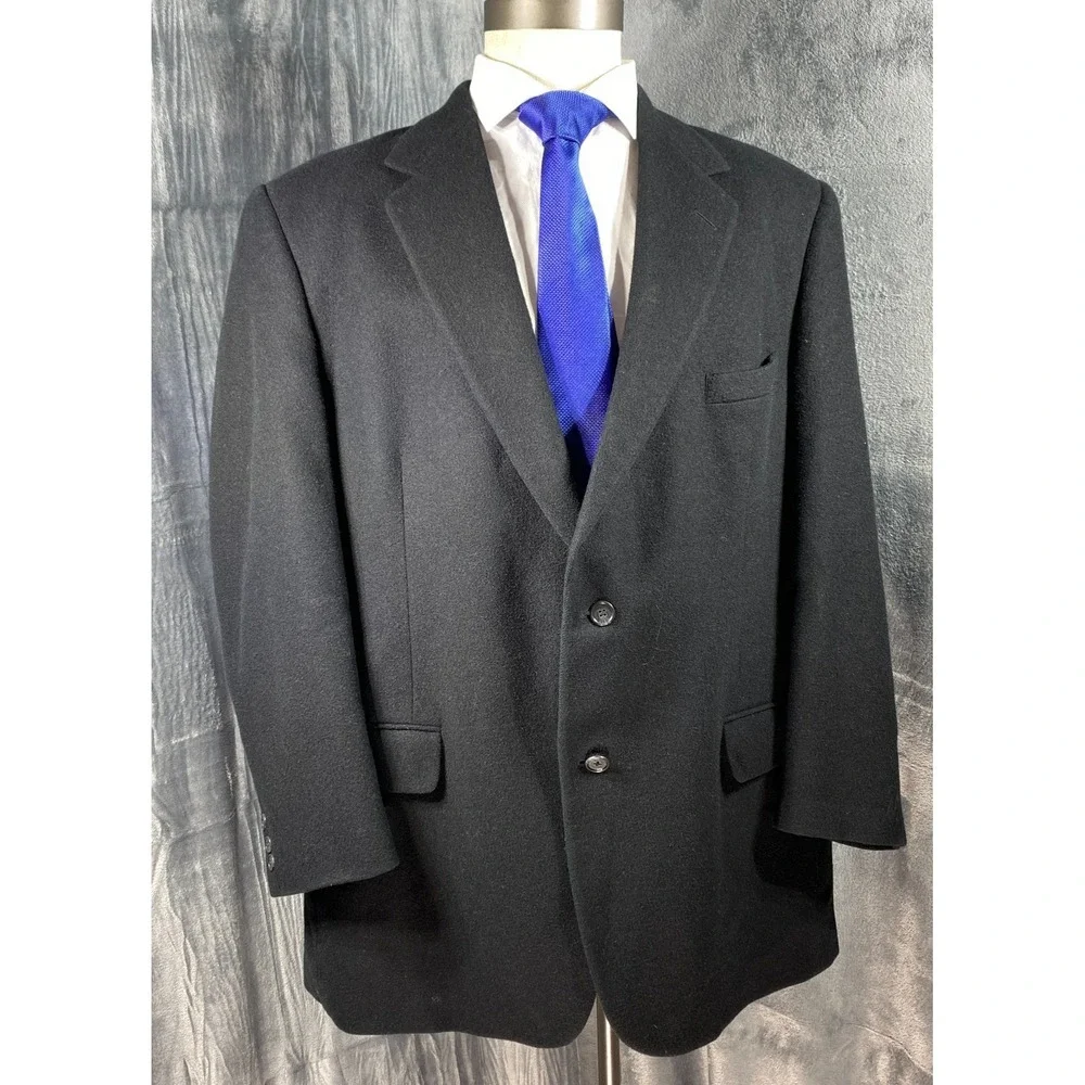 Vintage Camel Hair Blazer 46L Black Two Button Sport Coat Old Money Suit Jacket
